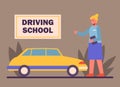 Female holding document and going to driving lesson. Stages of learning at driving school Royalty Free Stock Photo