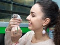 Female holding mouse in hands Royalty Free Stock Photo