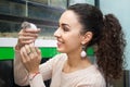 Female holding mouse in hands Royalty Free Stock Photo