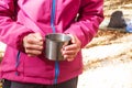 Female Holding Tea Cup Outdoor Royalty Free Stock Photo