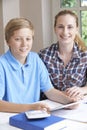 Female Home Tutor Helping Boy With Studies Using Digital Tablet Royalty Free Stock Photo