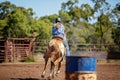 Cowgirl Competing In Barrel Racing At Outback Country Rodeo Royalty Free Stock Photo