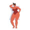 Female hourglass shape type. Cartoon chubby girl in a strapless swimsuit. Vector stock illustration of a woman with