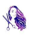 Female icon .Scissors silhouette.Hairdressing concept . Royalty Free Stock Photo