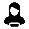 Female icon vector remove user person profile avatar with minus symbol in flat color glyph pictogram