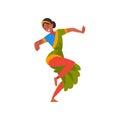 Female Indian Dancer in Traditional Clothes, Young Smiling Woman Performing Folk Dance Vector Illustration