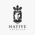 Female indian, native american logo icon vector illustration