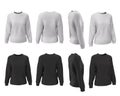 Female isolated sweatshirt in black and white color. 3d realistic mock up of clothes. Front, back, side views