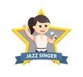 Female jazz singer with microphone on emblem