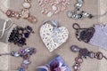 Female jewelry and decorative heart Royalty Free Stock Photo