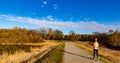 Female Jogger on a trail. Park trails make for a healthy lifestyle. Here is a jogger getting in shape.