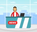 Female Journalist Reporting News and Information on Television Broadcast Vector Illustration
