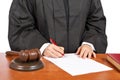 Female judge sign to blank court order Royalty Free Stock Photo