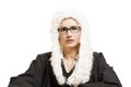 Female judge wearing a wig and Back mantle with eyeglasses Royalty Free Stock Photo