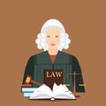 Female judge in wig with Law and justice set icon. Royalty Free Stock Photo