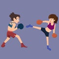 Female kickboxing sparring vector cartoon