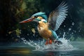 Female Kingfisher Rising from the Water. Generative By Ai Royalty Free Stock Photo