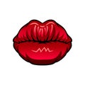 Female kissing lips with bright red lipstick. Icon of woman s month. Part of human face. Flat vector design for mobile