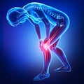 Female knee and joints pain in blue