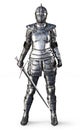 Female knight on an isolated white background. Royalty Free Stock Photo