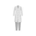 Female lab coat and pants. Clothes of medical or laboratory worker. Woman doctor uniform. Flat vector design