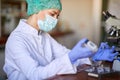 Female lab tehnician working in lab Royalty Free Stock Photo