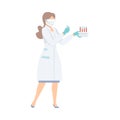 Female Laboratory Assistant Holding Test Tubes with Blood in her Hands, Doctor Doing Medical Tests Vector illustration Royalty Free Stock Photo