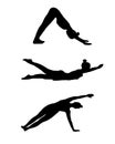 Female lady yoga poses set in cartoon shadow flat style. Meditation, pilates, mental health Royalty Free Stock Photo