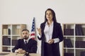 Defense attorney who represents defendant in lawsuit making speech during court trial Royalty Free Stock Photo