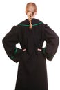 Female lawyer wearing classic polish black green gown back view