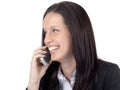 Female lawyer wearing suit and glasses talking on cellphone, looking away Royalty Free Stock Photo