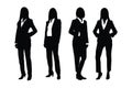 Female lawyers standing and wearing uniforms silhouette collection. Anonymous woman counselor and lawyer silhouette set vector.