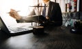 female lawyers working at the law firms. Judge gavel with scales of justice. Legal law, lawyer, advice and justice concept Royalty Free Stock Photo