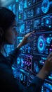 Female Leader Analyzing Digital Interface, Graphs, and Metrics for Data-Driven Business Decisions