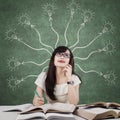 Female learner and branchy light bulb Royalty Free Stock Photo