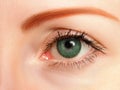 Female left blue eye tinted in green colour with special contact lens Royalty Free Stock Photo