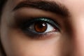 Female left green coloured eye extreme closeup Royalty Free Stock Photo