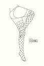 Female leg in tights. Flower pattern stockings. Woman body part sketch