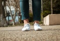 Female legs closeup with casual shoes Royalty Free Stock Photo