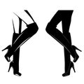 Female legs and high over the knee boots black vector outline and silhouette