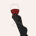 Female legs holding a wine glass. Bright vector trend illustration Royalty Free Stock Photo