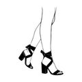 Female legs with lace up high heels shoes. Hand drawn sketch vector illustration line art
