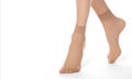 Female legs nylon pantyhose socks body pattern on white background isolation