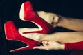 Female legs in red shoes Royalty Free Stock Photo