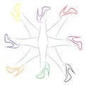 Female legs with shoes of different colors