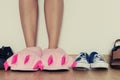 Female legs in slippers Royalty Free Stock Photo