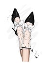 Female legs in stylish shoes with heels and lace socks. Fashion and style, clothing and accessories. Footwear. Vector illustration