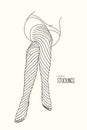 Female legs in tights. Striped stocking. Isolated line woman body part