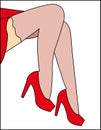 Female legs wearing red shoes with high heels