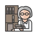 Female librarian avatar. Books seller character. Profile user, person. People icon. Vector illustration